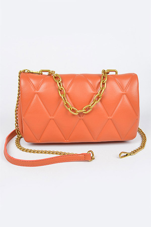 Embossed Faux Leather Chain Handle Shoulder Bag