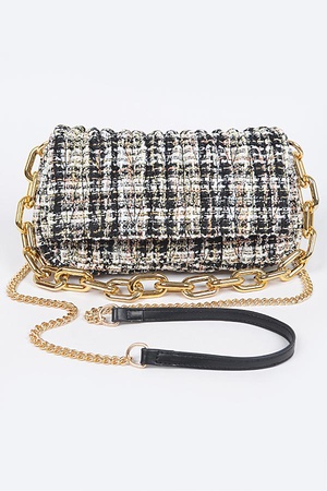 Quilted Tweed Chain Shoulder Bag