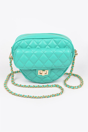 Quilted Faux Leather Heart Shape Crossbody Bag