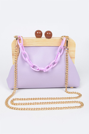 Faux Croc Wood Frame Chain Bag