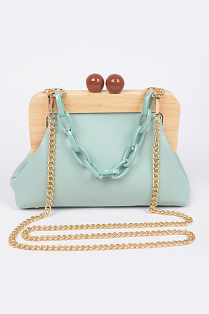 Faux Croc Wood Frame Chain Bag