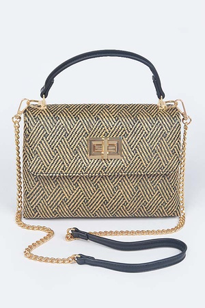 Faux Straw Top Handle Bag