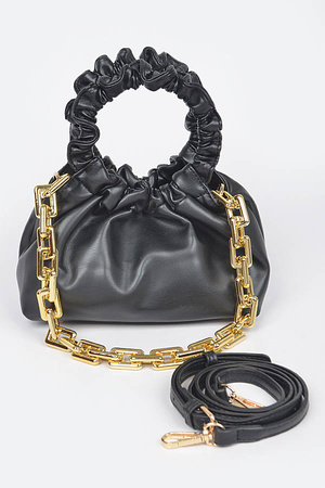 Faux Leather Pleated Chain Bag