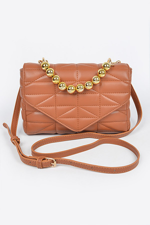 Quilted Faux Leather Flap Ball Chain Bag