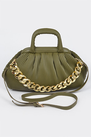 Pleated Faux Leather Top Handle Bag