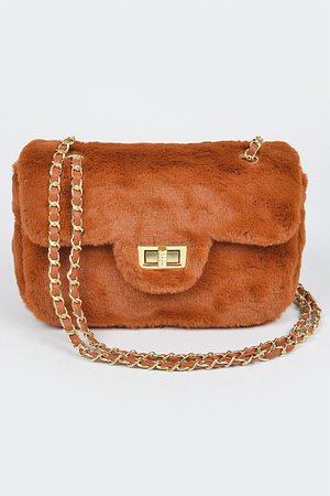 Faux Wool Flap Shoulder Bag