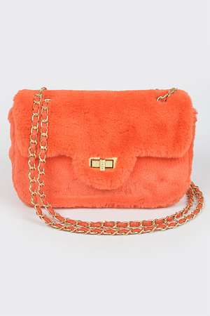 Faux Wool Flap Shoulder Bag
