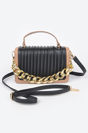 Pleated Faux Leather Color Chain Bag