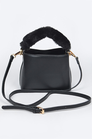 Faux Leather Fur Handle Bag