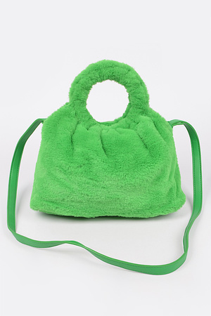 Faux Fur Round Handle Bucket Bag