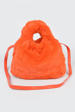 Faux Fur Round Handle Bucket Bag