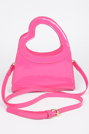 Glossy Faux Leather Heart Handle Bag