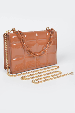 Quilted Enamel Chain Flap Bag