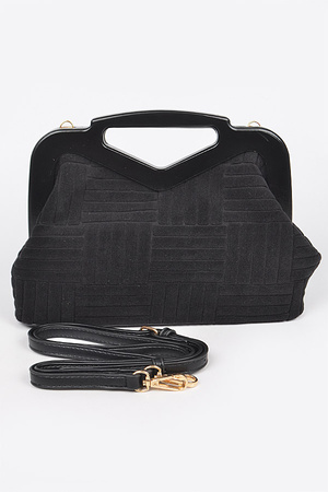Embossed Micro Suede Wood Frame Chain Bag