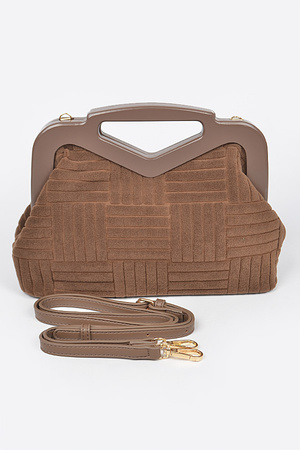 Embossed Micro Suede Wood Frame Chain Bag