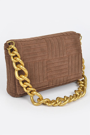 Embossed Micro Suede Chain Clutch