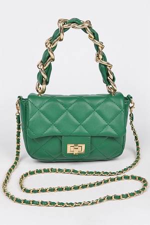 Quilted Faux Leather Chain Flap Bag
