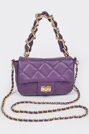 Quilted Faux Leather Chain Flap Bag