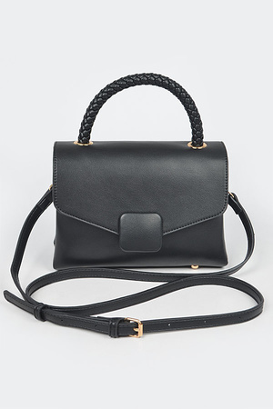 Faux Leather Braided Top Handle Crossbody Bag