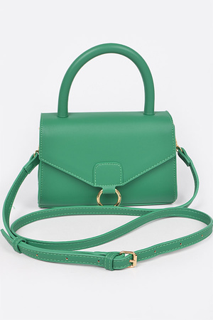 Faux Leather Top Handle Crossbody Bag