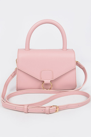 Faux Leather Top Handle Crossbody Bag