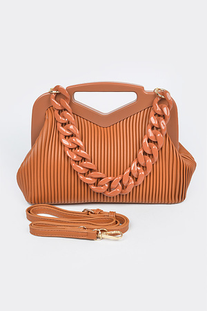 Faux Leather Pleated Frame Bag