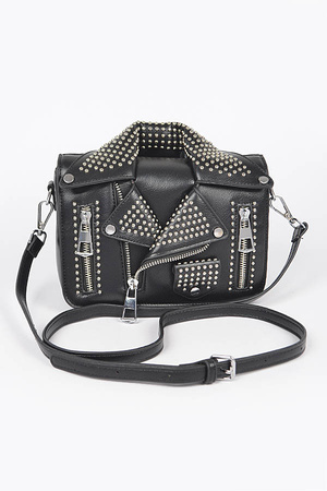 Faux Leather Metal Studded Jacket Clutch