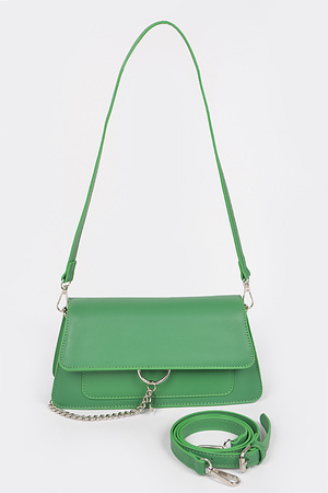 Faux Leather Chain Front Crossbody Bag