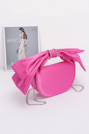 Oversized Bow Handle Satin Crossbody Bag