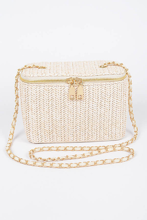 Faux Straw Cosmetic Case Bag