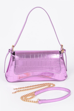 Croc Embossed Mirror Metallic Shoulder Bag