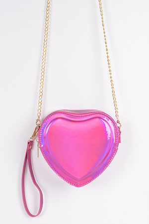 Heart Shape Mirror Metallic Crossbody Bag