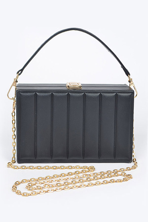 Faux Leather Stripe Embossed Clutch Bag