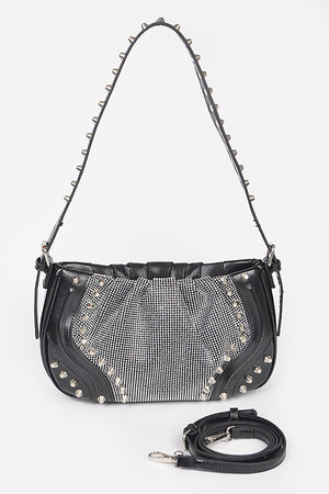 Hot Fix Stones Metal Stud Shoulder Bag