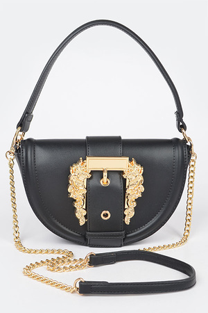 Faux Leather Shoulder Bag W/Big Metal Buckle