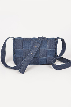 Denim Braided Flap Crossbody Bag
