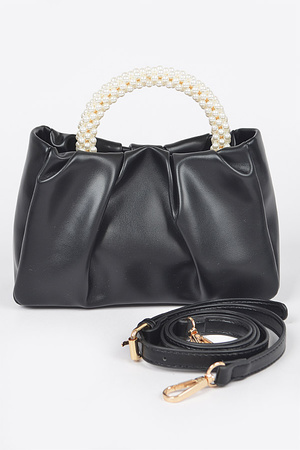 Faux Leather Pearl Handle Crossbody Bag
