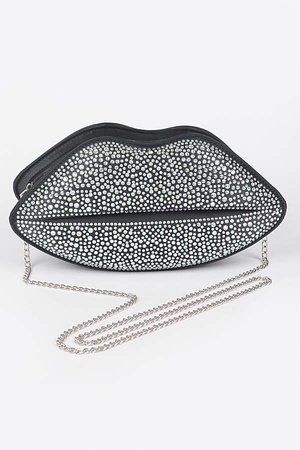 Multi Stones Hot Fix Lip Style Satin Bag