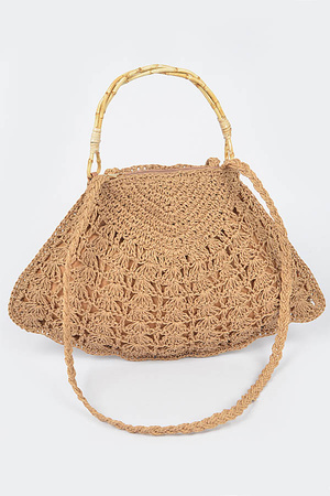 Faux Straw Bamboo Handle Bag