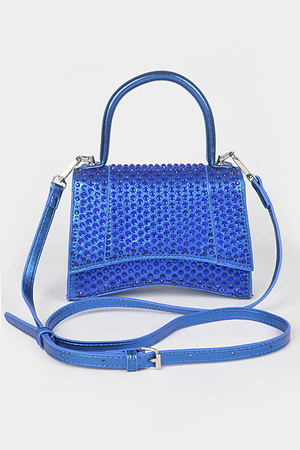 Metallic Rhinestone Hotfix Top Handle Flap Bag