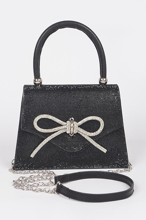 Rhinestone Ribbon Top Handle Bag