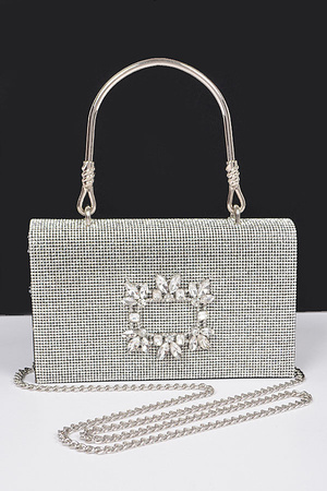 Rhinestone Metal Top Handle Bag