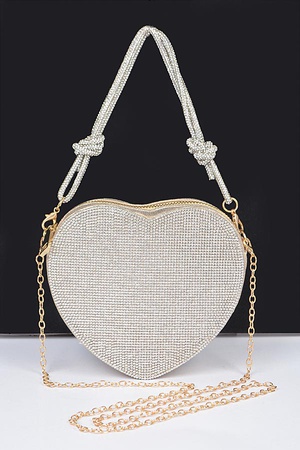 RHINESTONE HEART SHAPE CLUTCH