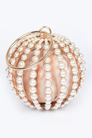 Faux Pearl Round Cage Clutch