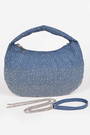 Rhinestone Hot Fix Denim Small  Hobo Bag