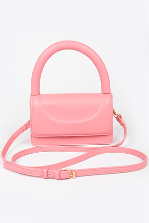 Metallic Faux Leather Top Handle Clutch