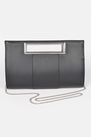 Metallic Faux Leather Handle Clutch
