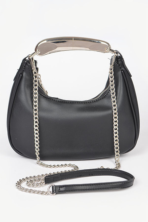 Metallic Faux Leather Metal Top Handle Clutch