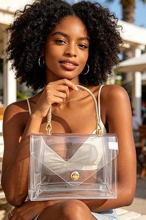 Transparent Metal Handle Flap Clutch