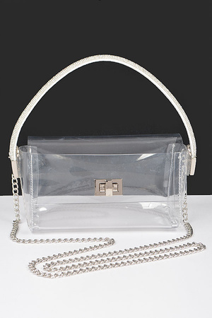 Transparent Rhinestone Top Handle Flap Bag